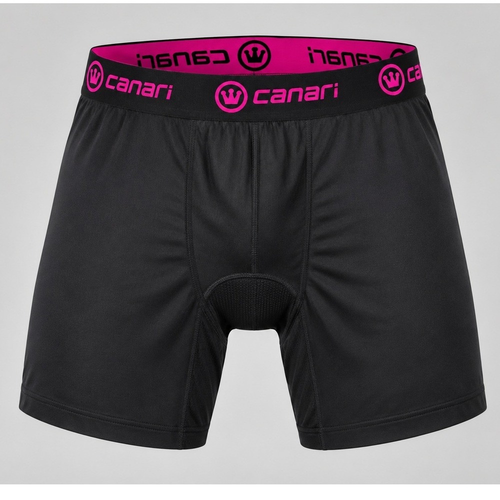 Canari Mens Padded Cycling Liner Shorts Black Pink Logo Waistband New
